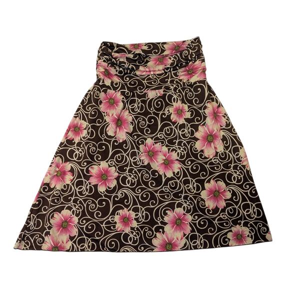 Vintage Y2K Floral A-Line Skirt Brown Pink Swirl 2000s Indie Boho Fairycore - Picture 3 of 12